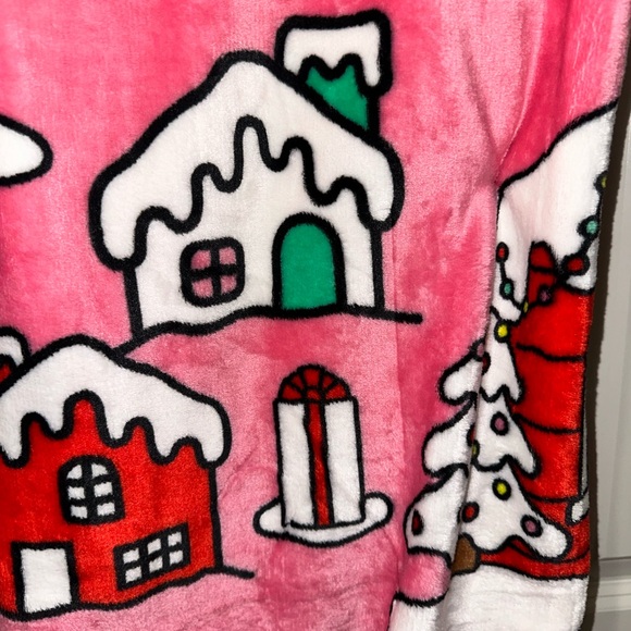 Hello Kitty Gingerbread House Trees Pink Christmas Throw Blanket - Picture 3 of 5